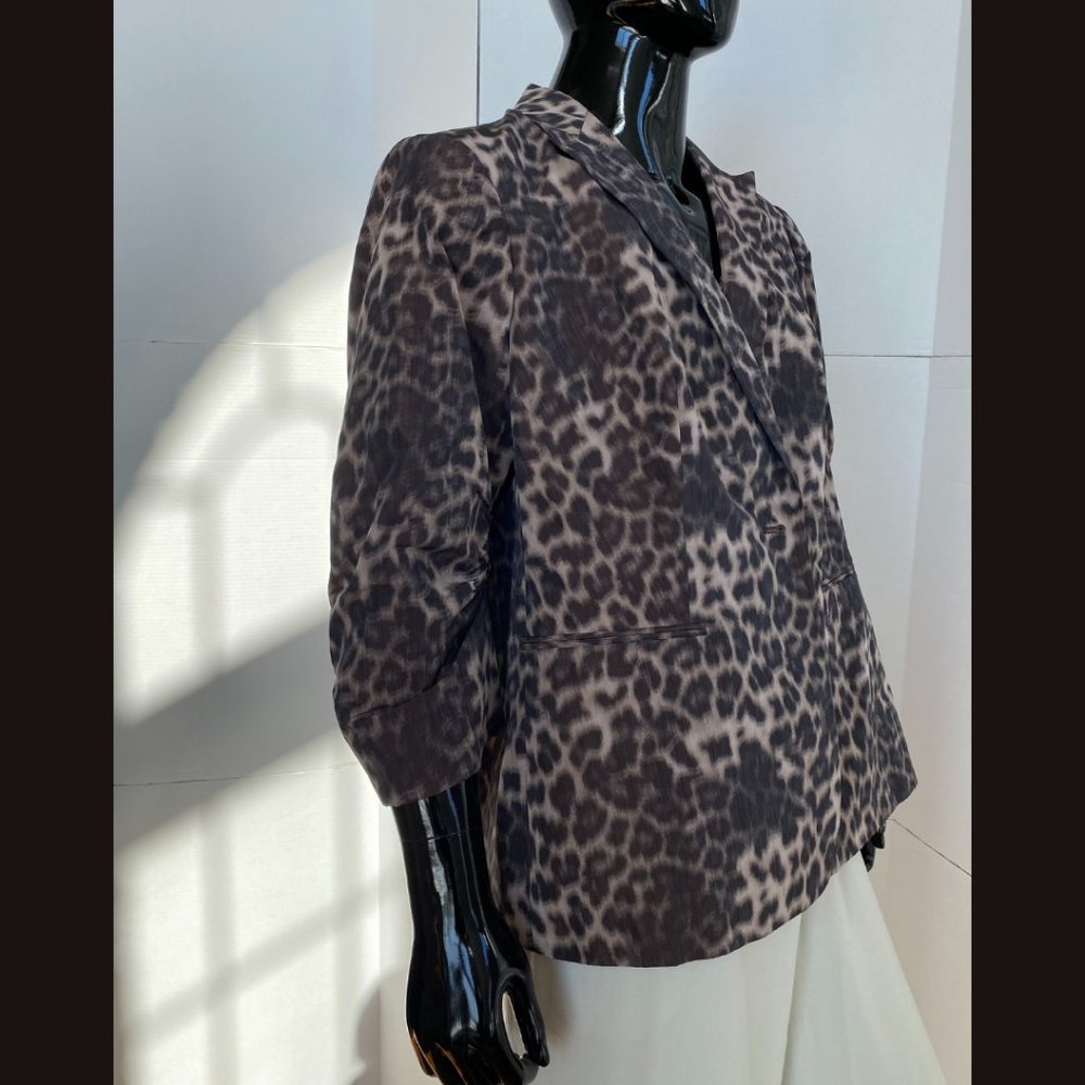 Calvin Klein Brown Muted Leopard Print 1 Button Evening Jacket 3/4 Sleeve Sz 2X
